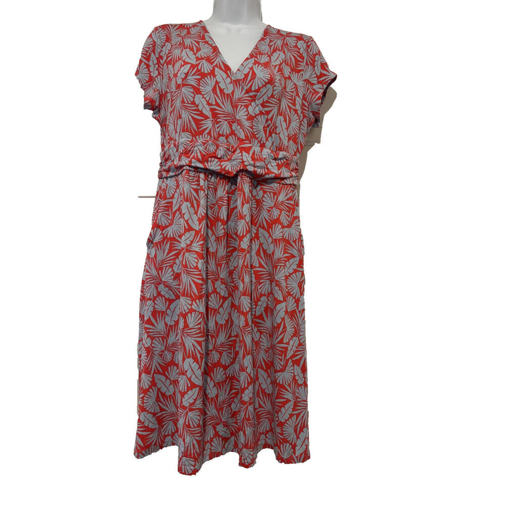 Boden sz 10p stretch orange boho tropical fit and flare short sleeve dress #3142